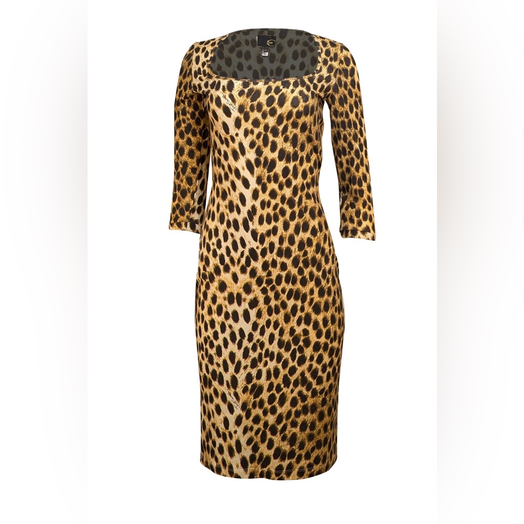 Vintage 2009 Just Cavalli Leopard Print Bodycon Dress 3/4 Sleeve Eu44